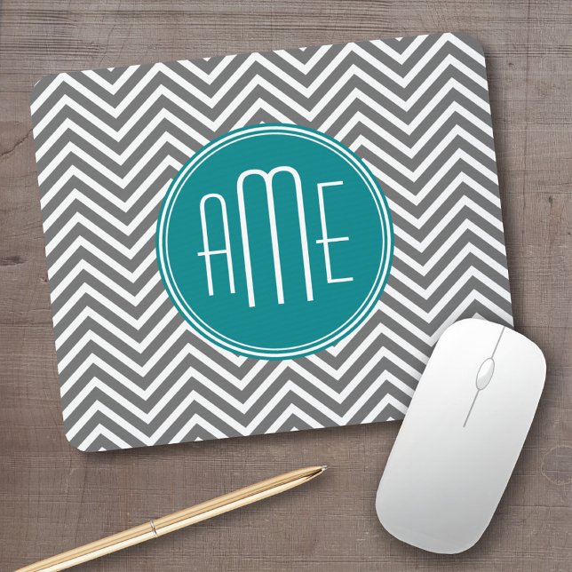 Mousepad Teal Charmala Chevrons Monograma Personalizado (Personalized mousepad - add your custom text)