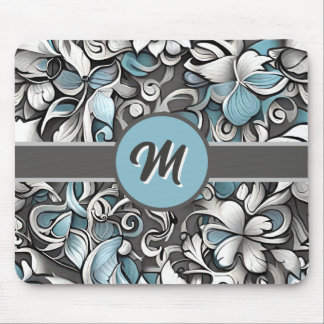 Mousepad Teal Cinza Abstrato Monogramado 