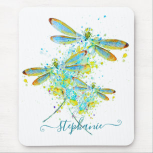 Mousepad Teal Dragonfly splatter personalizado