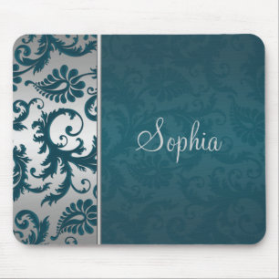 Mousepad Teal e Silver Damask