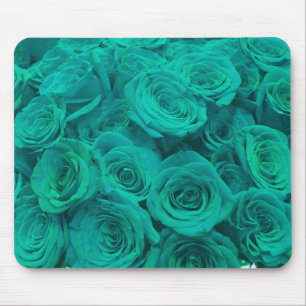 Mousepad Teal elegante romântico - rosas verdes