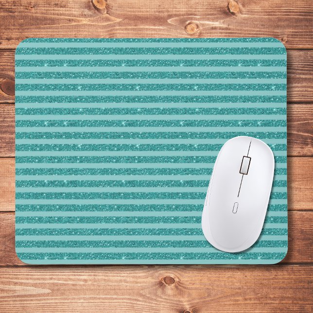Mousepad Teal Green Glitter Style Horizontal Stripes (Criador carregado)