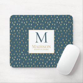 Mousepad Teal Green Raindrop Modern Trendy Monograma Dourad