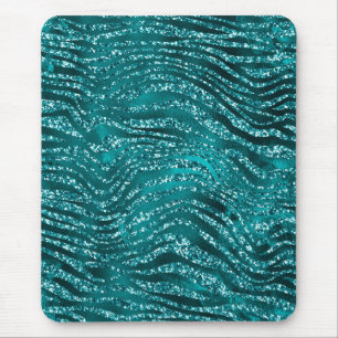 Mousepad Teal Ombre Glam Glitter Tiger Stripes Pattern
