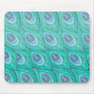 Mousepad Teal Peacock Feather Design