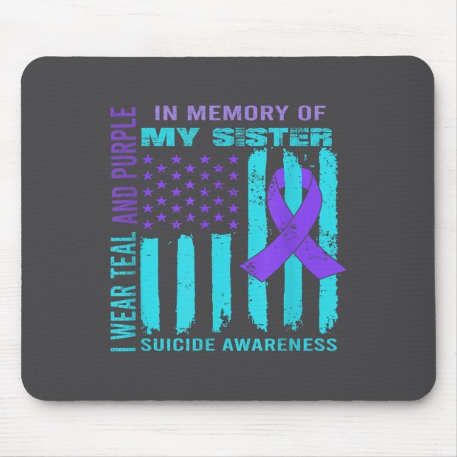 Mousepad Teal Purple Ribbon Suicide Awareness Flag Sister B (Frente)