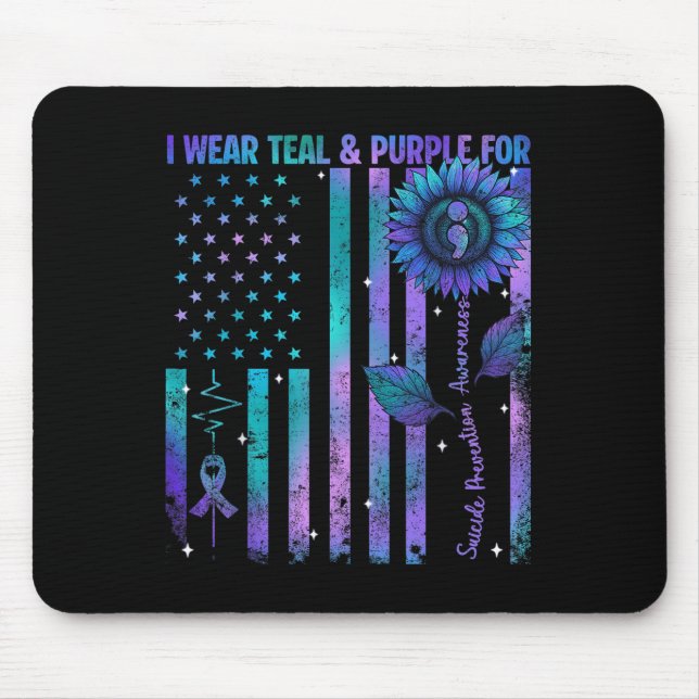 Mousepad Teal Purple Us Usa Flag Suicide Prevention Awarene (Frente)