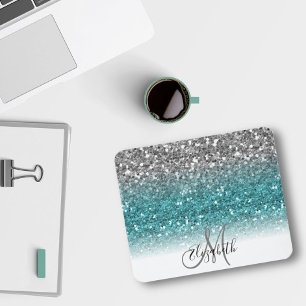 Mousepad Teal Silver Ombre Bling Personalizado