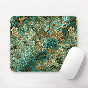 Mousepad Teal Turquoise Dourada Marrom Minerals Padrão Marb