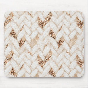 Mousepad Tecido Falso Creme Trançado Brilho Dourado