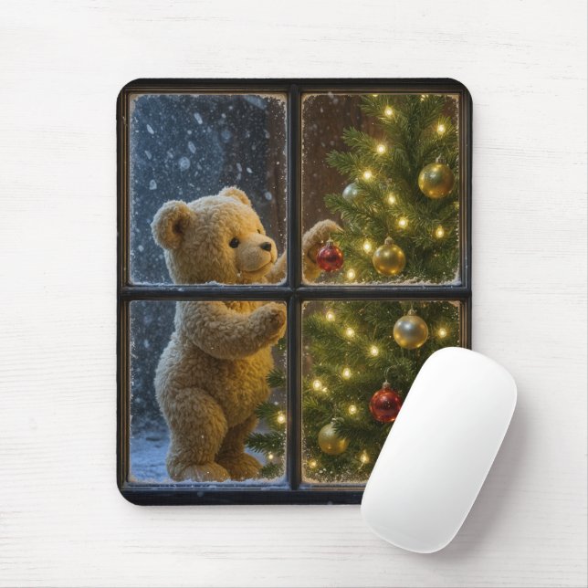 Mousepad Teddy Bear Decorating a Christmas Tree (Com mouse)