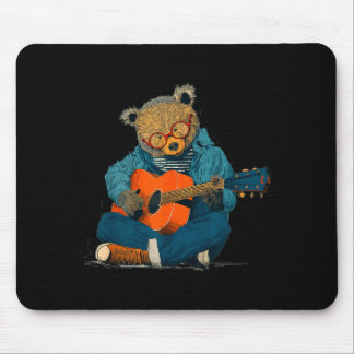 Mousepad Teddy de óculos com fantasia de violão acústico