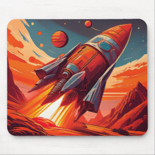 Mousepad Tema de Desenho Animado Foguete Espacial Retro dos