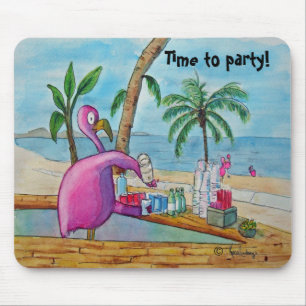 Mousepad Tempo cor-de-rosa do flamingo Party a aguarela de