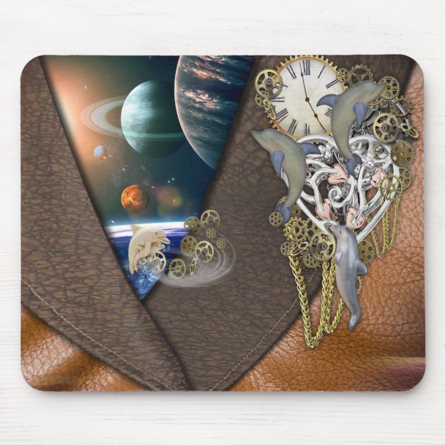 Mousepad Tempo de golfinho em couro (Frente)