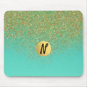 Mousepad Tendência Dourada de Glitter e Aqua Glam em Cascat