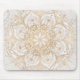 Mousepad Tendência Dourada Floral Mandala Marble Design