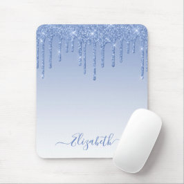 Mousepad Tendência Moderna - Na moda Script Dusty Blue Glit