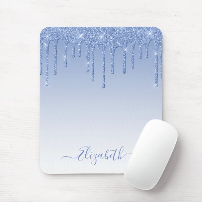 Mousepad Tendência Moderna - Na moda Script Dusty Blue Glit (Com mouse)