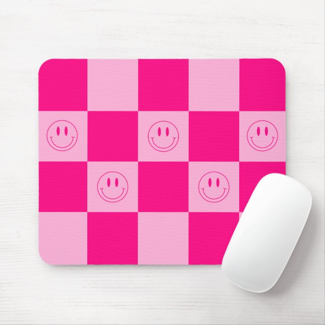 Mousepad Tendy Hot Pink Checkered & Smiling Face (Com mouse)