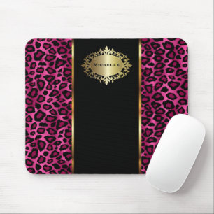Mousepad Tendy Hot Pink Leopard Animal com Destaques Dourad