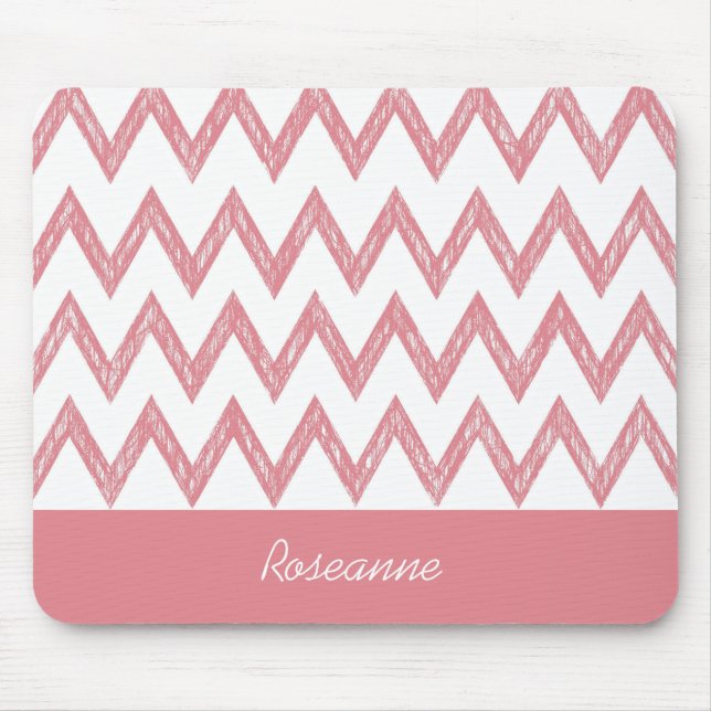 Mousepad Tendy Pencil Pink Chevron Zigzags Com Nome (Frente)
