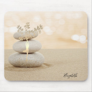 Mousepad Terapeuta Pedras Zen Areia Silhueta Árvore Dourada