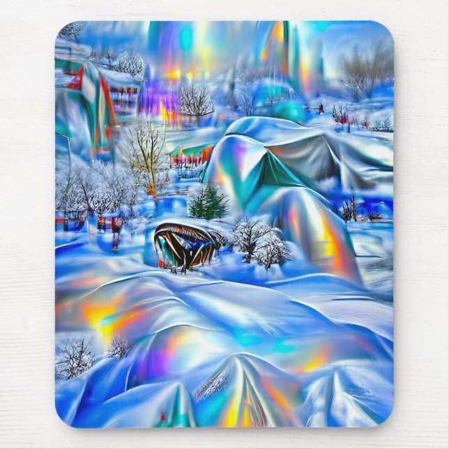 Mousepad Terra Maravilha Surreal de inverno com Luzes Iride (Frente)