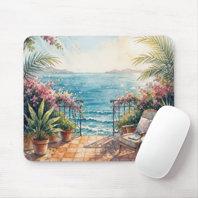 Mousepad Terraço com vista oceânica tranquila (Com mouse)