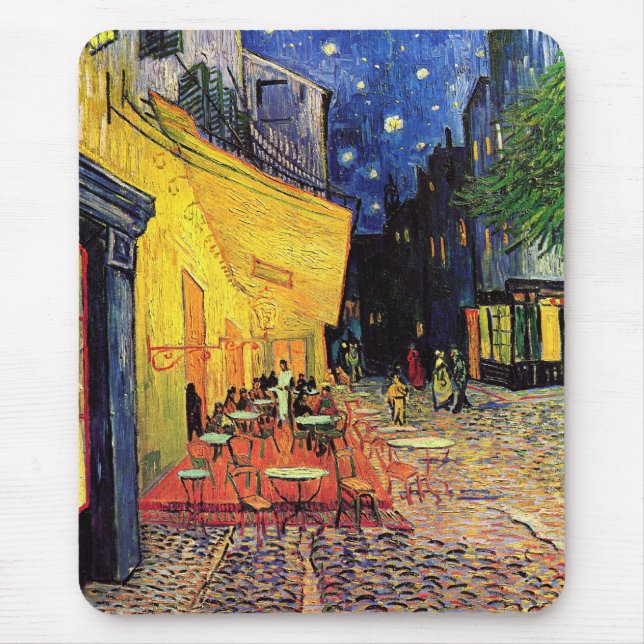 Mousepad Terraço do café de Van Gogh na noite (Frente)