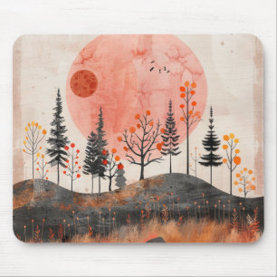 Mousepad Terracota Lua Cobre Outono Floresta Arte Folclóric