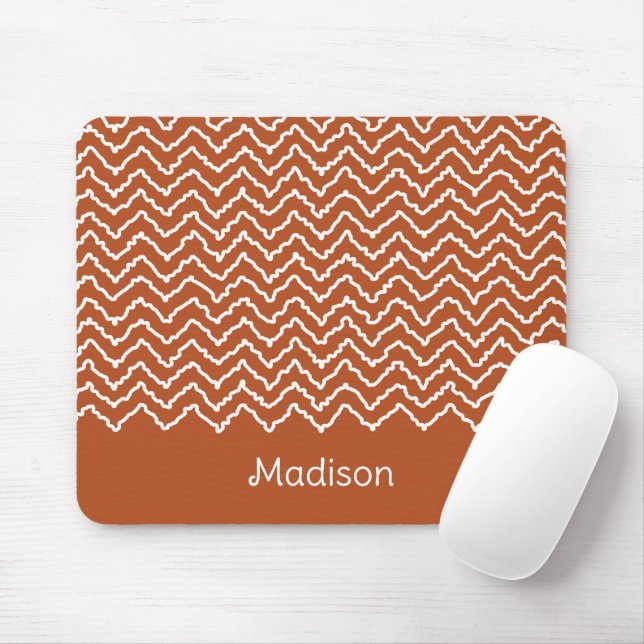 Mousepad Terracotta Brown Squiggly Chevron Zigzag Pattern (Com mouse)