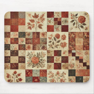 Mousepad Terracotta Patchwork Quilt Rustic Floral Desk