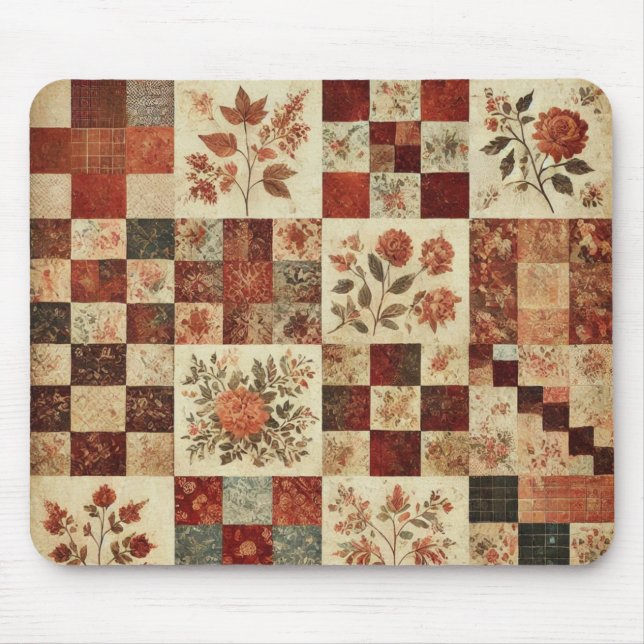 Mousepad Terracotta Patchwork Quilt Rustic Floral Desk (Frente)