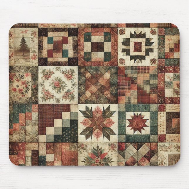 Mousepad Terracotta Patchwork Quilt Rustic Floral Desk (Frente)