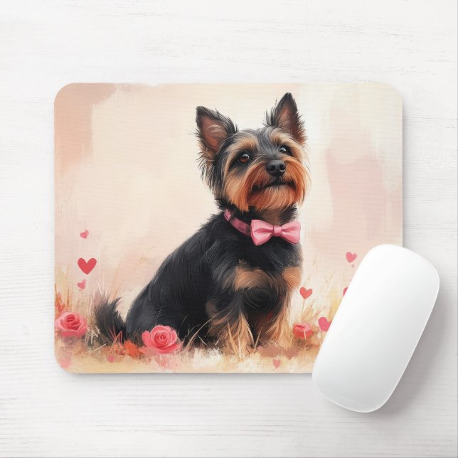 Mousepad Terrier Australiano com Rosas - Dia dos Namorados (Com mouse)