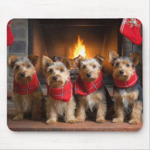 Mousepad Terrier Australiano junto à Lareira Natal