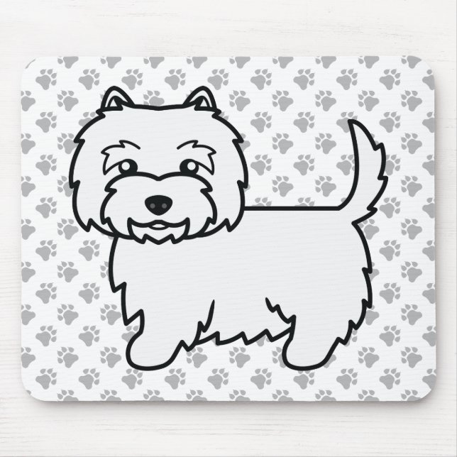 Mousepad Terrier Branco do West Highland Cartoon Cão & Pata (Frente)