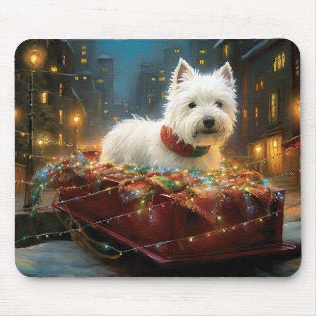 Mousepad Terrier Branco do West Highland Natal Festivo (Frente)