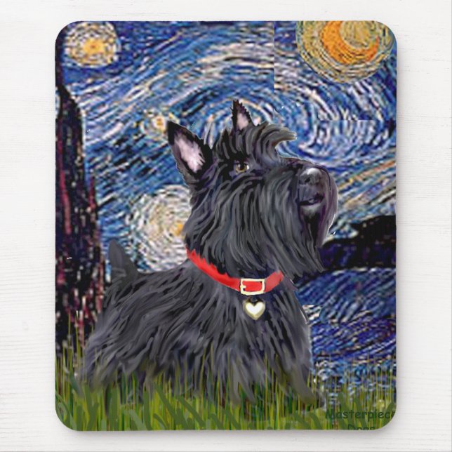 Mousepad Terrier Escocês 6 - Noite Estrelada (Vertical) (Frente)
