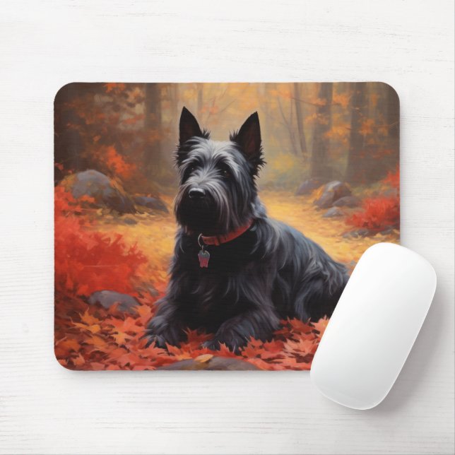 Mousepad Terrier Escocês nas Folhas de Outono Caem Inspiraç (Com mouse)