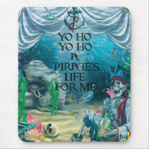 Mousepad Tesouro de esqueleto do pirata sob o mar