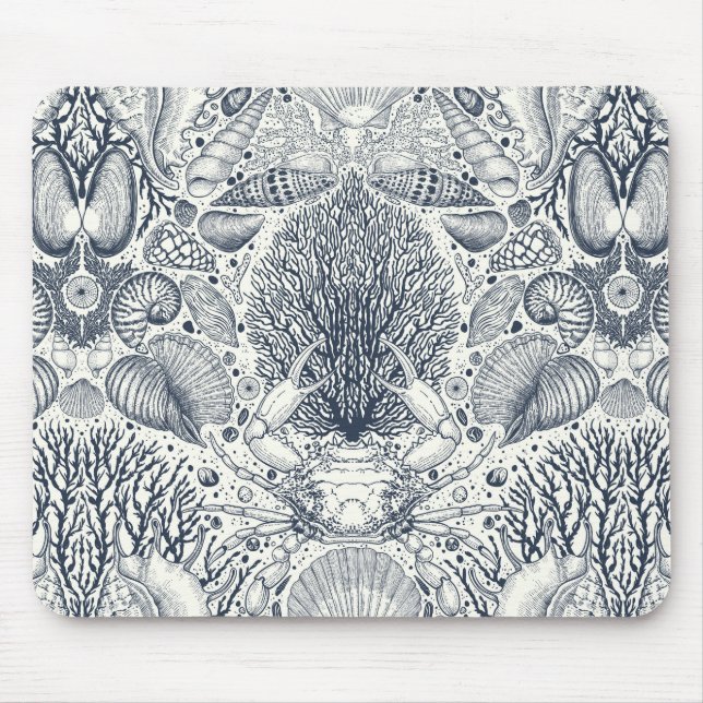 Mousepad Tesouros de praia, conchas marinhas, caranguejo, c (Frente)