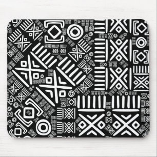 Mousepad Teste padrão africano étnico #6 preto e branco