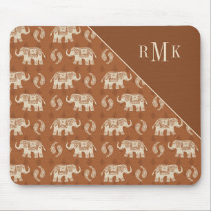 Mousepad Teste padrão alaranjado da caravana do elefante d