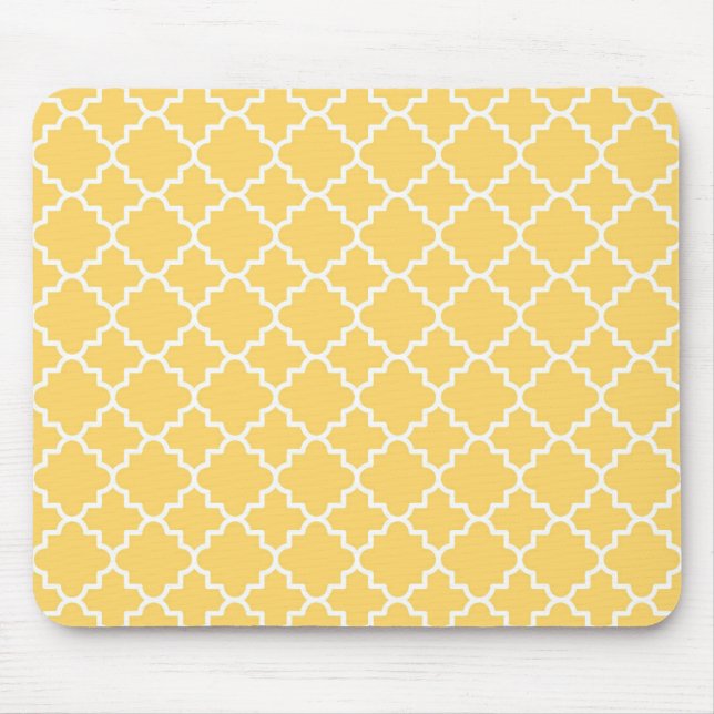 Mousepad Teste padrão amarelo de Quatrefoil (Frente)