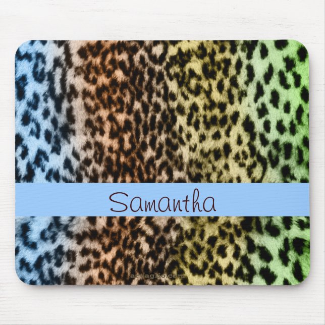 Mousepad Teste padrão animal, marrom, azul, monograma (Frente)