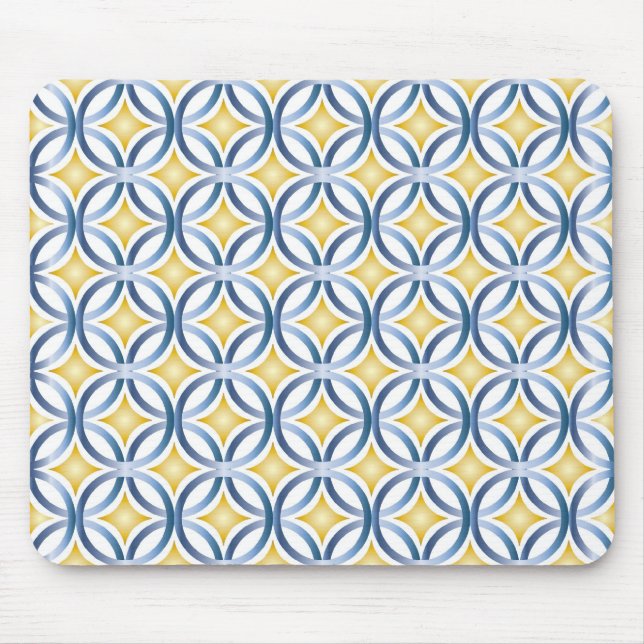Mousepad Teste padrão azul & amarelo retro (Frente)