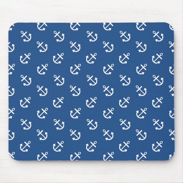 Mousepad Teste padrão azul clássico do fundo das âncoras (Frente)