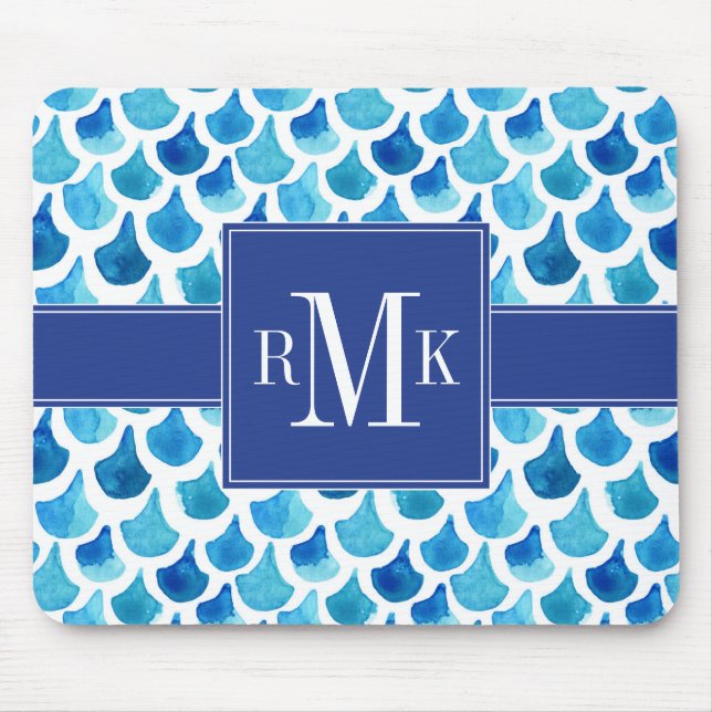 Mousepad Teste padrão azul da escala da aguarela (Frente)